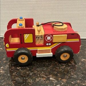 Red Wooden Fire Truck Toy - Kids Vehicle